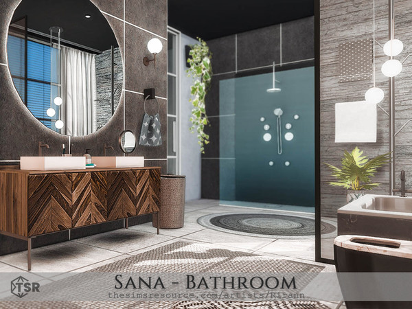 Sims 4 — Sana - Bathroom by Rirann — Sana is a modern elegant bathroom in black, white and blue tones