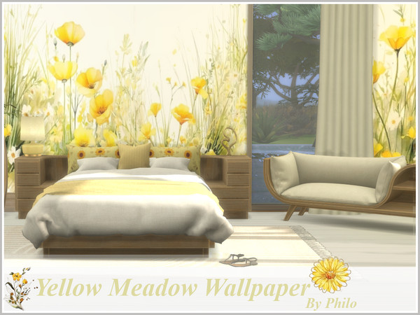 Sims 4 — Yellow Meadow Wallpaper by philo — Seamless panoramic wallpaper picturing wild yellow flowers. Base Game