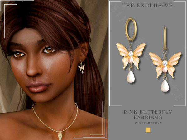 Sims 4 — Pink Butterfly Earring by Glitterberryfly — A gorgeous pink and gold butterfly hoop earring