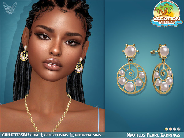 Sims 4 — Vacation Vibes - Nautilus Pearl Earrings by feyona — Nautilus Pearl Earrings come with 4 swatches.