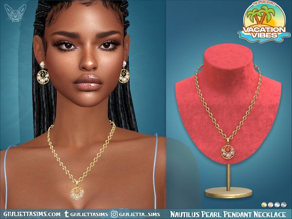Sims 4 — Vacation Vibes - Nautilus Pearl Pendant Necklace by feyona — Nautilus Pearl Pendant Necklace comes with 5