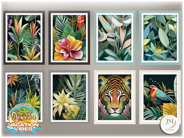 Sims 4 — Jomsims VacationVibes Bowoha garden wall paintings1 by jomsims — brings tropical elegance to your Sims'