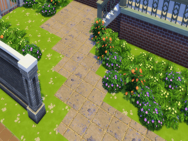 Sims 4 — Oxide Patio Floor by lavilikesims — A grunge stone patio floor with a gravel background, in 5 colours