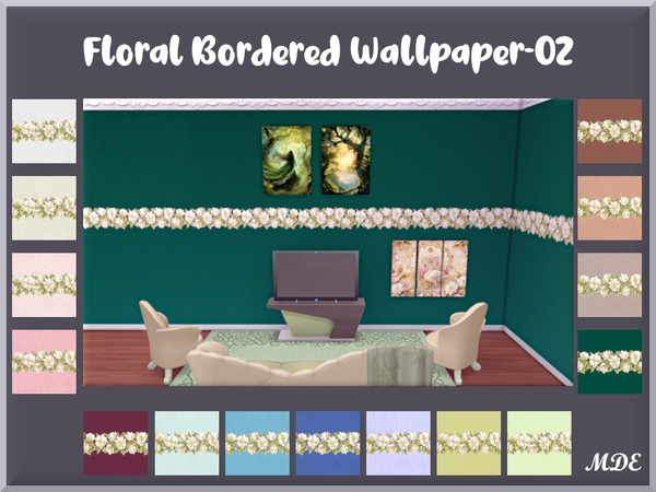 Sims 4 — MDE-FloralBorderedWallpapers-02.package by MDE — Wallpapers with floral borders in the middle