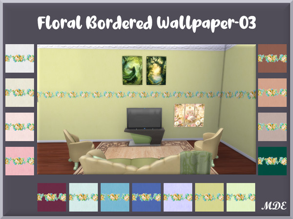 Sims 4 — MDE-FloralBorderedWallpapers-03.package by MDE — Wallpapers with floral borders in the middle