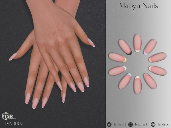 Sims 4 — Mabyn Nails by LVNDRCC — Elongated Round manicure with graphic, modern detail, on a gradient pink base.