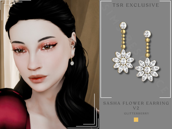 Sims 4 — Sasha Flower Earring v2 by Glitterberryfly — A drop down white diamond floral earring