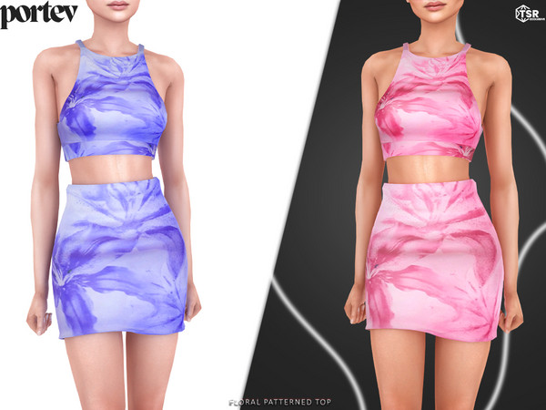 Sims 4 — Floral Patterned Top by portev — new Mesh 6 colors