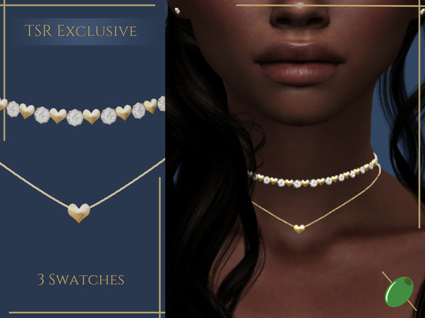 Sims 4 — Kriss Choker by Pitted0live — Layered choker with gold hearts and diamonds Custom catalog image