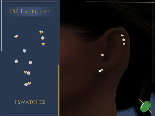 Sims 4 — Kriss Studs by Pitted0live — Gold heart and diamond stud piercings Custom catalog image