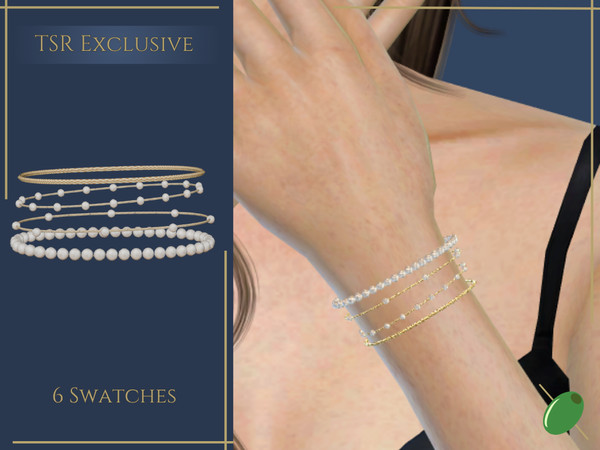 Sims 4 — Linney Bracelet by Pitted0live — Layered chain bracelet with pearls or gold beads Custom catalog image