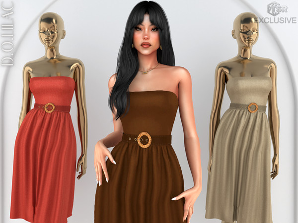 Sims 4 — Belted Strapless Linen Midi Dress DO0919 by DOLilac — Custom thumbnail