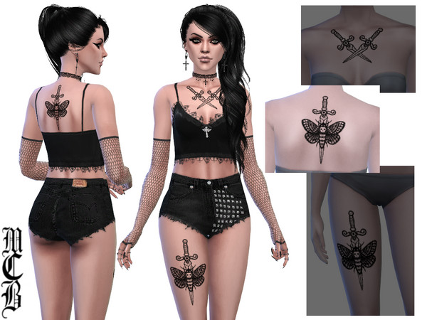 Sims 4 — Skull Moth Dagger Back Tattoo by MaruChanBe2 — A tattoo for your cuties.