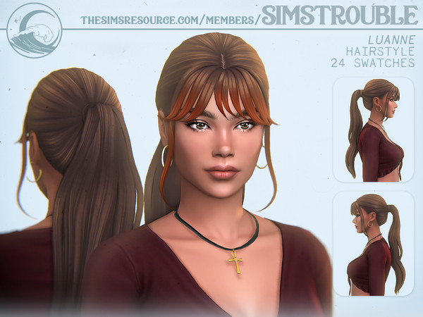 Sims 4 — Luanne Hairstyle - Ponytail Version by simstrouble — A long ponytail with with face-framing bangs Base Game
