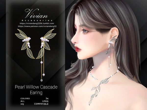 Sims 4 — Pearl Willow Cascade - Earing by VivianDang — - All new meshes