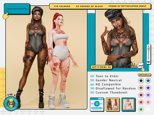 Sims 4 — Fearless V2 Tattoo by unidentifiedsims — Colour pallet exclusive to The Sims Resource 10 Colours