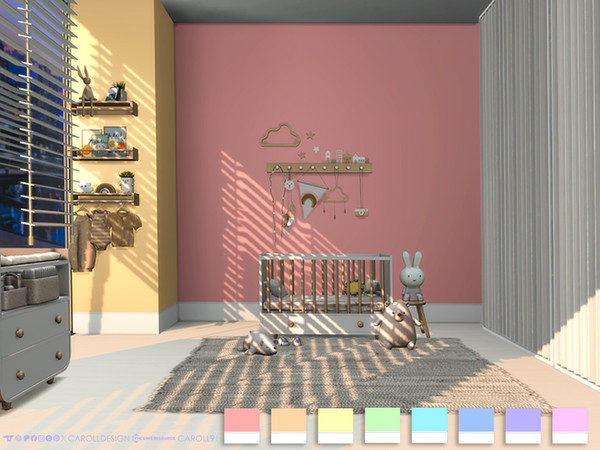 Sims 4 — Pannello Wall 3 by Caroll912 — A 8-swatch plain paint with a wall trim in pastel rainbow tones. Suitable for