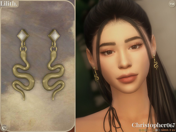 Sims 4 — Lilith Earrings by christopher0672 — This is a sickening pair of dangling curvy snake pendant earrings with a