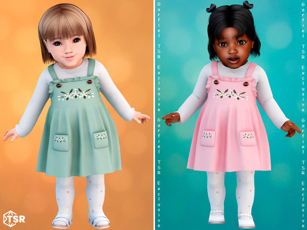 Sims 4 — Infant - Cozy pinafore dress with embroidery by Garfiel — This adorable infant outfit features a soft