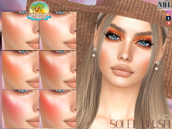 Sims 4 — Vacation Vibes Soleil Blush N25 by MagicHand — Shimmer Glam Blush in 10 colors - HQ Compatible.