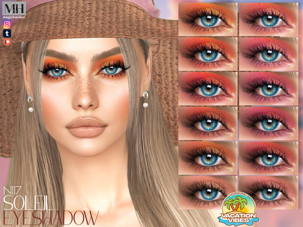Sims 4 — Vacation Vibes Soleil Eyeshadow N117 by MagicHand — Tropical Sunset Shimmer Eye Makeup in 16 colors - HQ
