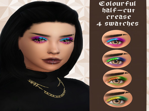 Sims 4 — Bright Half-Cut Crease by _alttrait_ — 4 vibrant half-cut crease eyeshadow looks.