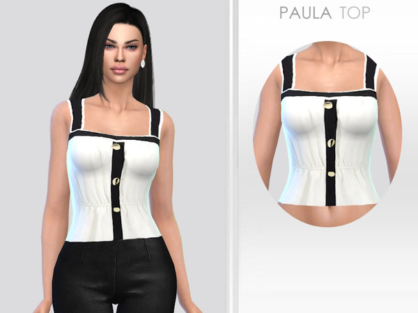 Sims 4 — Paula Top by Puresim — White and black top for female sims