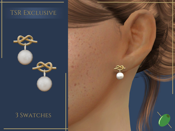 Sims 4 — Hannah Earrings by Pitted0live — Knot design gold earrings with pearl drops Custom catalog image