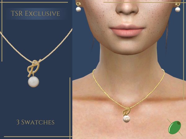 Sims 4 — Hannah Necklace by Pitted0live — Knot design pendant with a pearl drop Custom catalog image