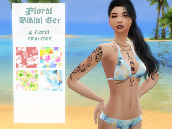 Sims 4 — Floral Bikini Set by _alttrait_ — Contains top and bottoms, 4 pretty floral designs perfect for the summer!