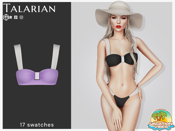 Sims 4 — Faye Bikini Top by talarian — Chic ruched bandeau bikini top featuring wide contrasting straps, ideal for a