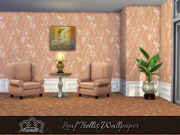 Sims 4 — Leaf Trellis Wallpaper 4 by Emerald — Adds life, movement and giving delight to any space.