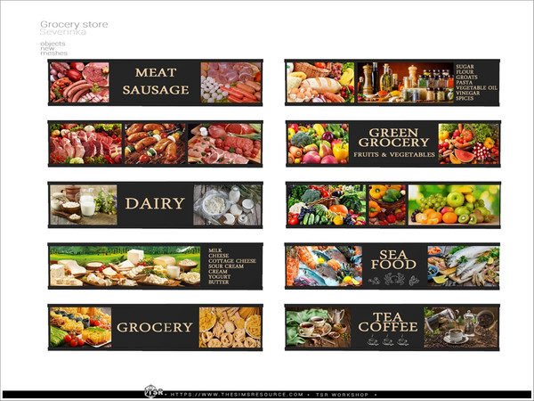 Sims 4 — Grocery store - board by Severinka_ — Wall board with advertising and store department names From the set