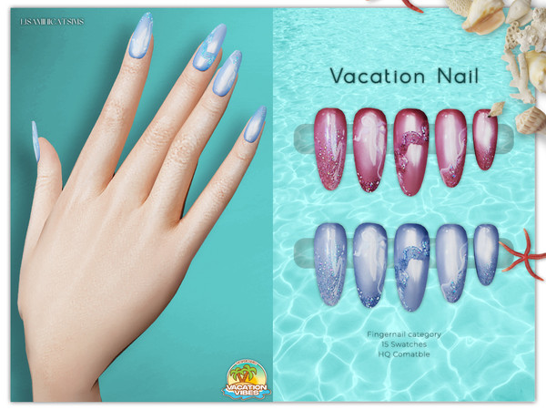Sims 4 — Vacation Nail by VELYSEA — -Fingernail category -HQ comatble -15 swatches