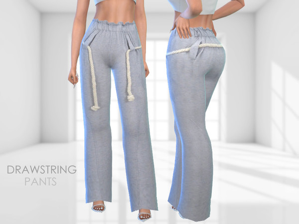 Sims 4 — Drawstring Pants by Puresim — Grey drawstring pants for female sims