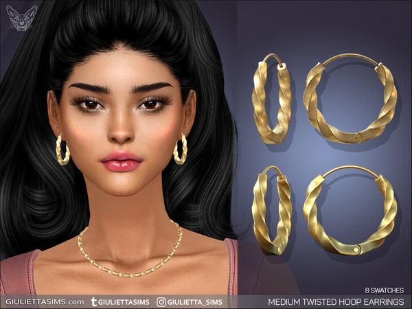 Sims 4 — Medium Twisted Hoop Earrings by feyona — Medium Twisted Hoop Earrings come with 8 swatches.
