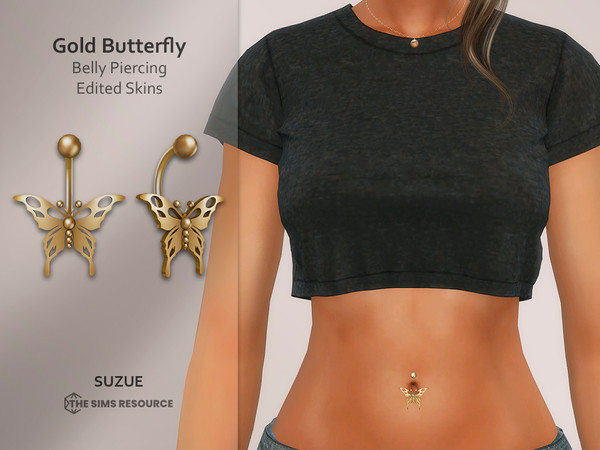 Sims 4 — GoldButterfly Belly Piercing Edited Skins by Suzue — New Mesh (Suzue)