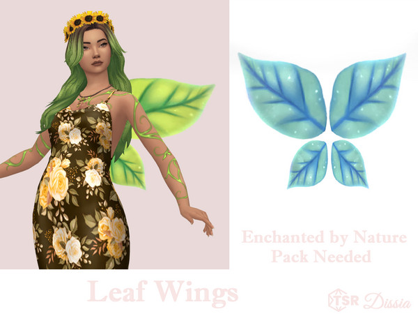 Sims 4 — Leaf Wings by Dissia — Leaf shape fairy wings !! Enchanted by Nature Pack Needed !!