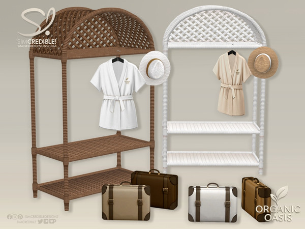 Sims 4 — Organic Oasis Hotel Suite Clothes Rack by SIMcredible! — All objects shown in the Organic Oasis previews are