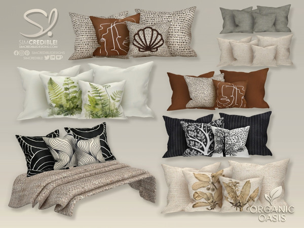 Sims 4 — Organic Oasis Hotel Suite - 4 Cushions Pillows by SIMcredible! — All objects shown in the Organic Oasis previews