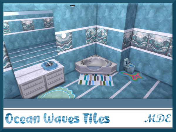 Sims 4 — Ocean Waves Tiles by MDE — Add a touch of artistry to your home with ocean waves tiles, perfect for creating