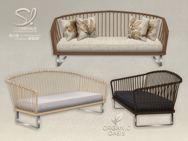 Sims 4 — Organic Oasis Hotel Suite Loveseat by SIMcredible! — Enjoy your complimentary goodies relaxing in this inviting