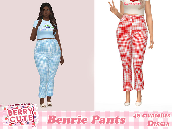 Sims 4 — Benrie Pants by Dissia — High waist plaid gingham bottoms with white lace at top