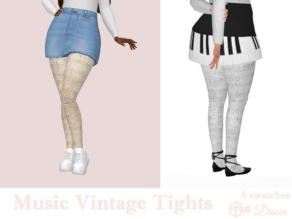 Sims 4 — Music Vintage Tights by Dissia — Vintage music notes page tights