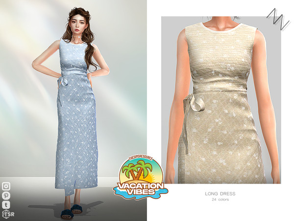 Sims 4 — LONG DRESS by ZNsims — long dress, sleeveless, lace-up, printed