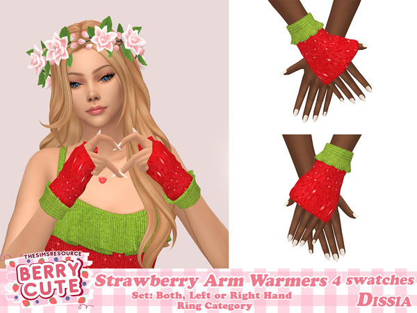 Sims 4 — Strawberry Arm Warmers (Both) by Dissia — Cute strawberry knitted hands warmers for left, right or both hands