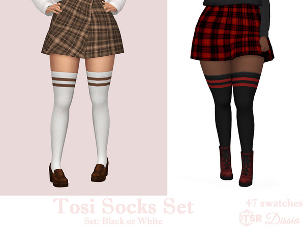 Sims 4 — Tosi Socks (Black) by Dissia — White or black high socks with two straps