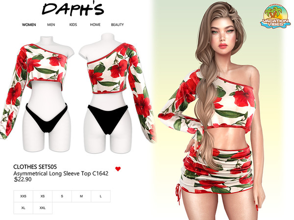 Sims 4 — VacationVibes - Clothes SET505 - Asymmetrical Long Sleeve Top C1642 by Daph's — 7 Swatches