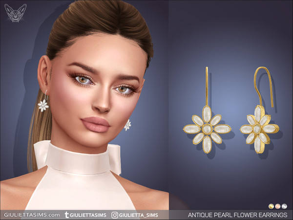 Sims 4 — Antique Pearl Flower Earrings by feyona — Antique Pearl Flower Earrings come with 3 swatches.