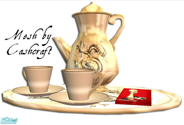 Sims 2 — Dancing Dragons Tea Set by dancingaphrodite — Dragons dance on the tray and tea pot as a beautiful geisha primps